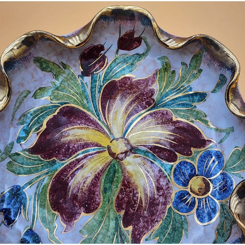 Vintage Handpainted Italian Numbered (3/442) Scalloped Dish
